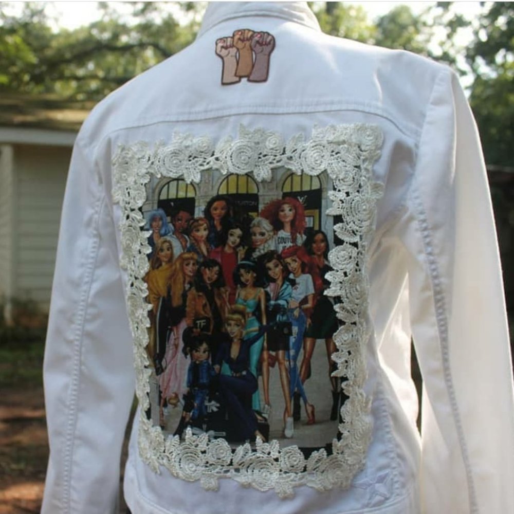 Upcycled Motorcycle Jacket- Disney Princesses - small